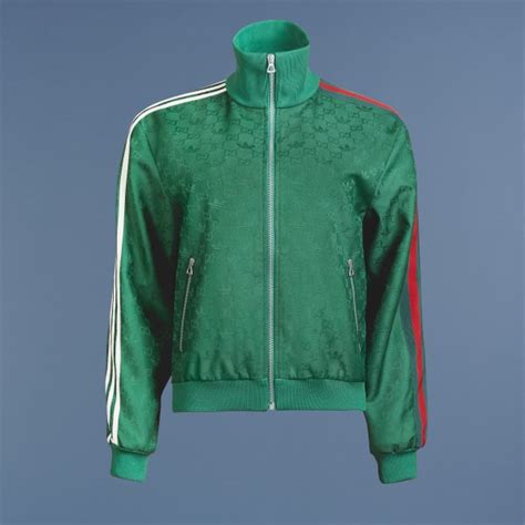 adidas x gucci trefoil print jacket|Gucci x adidas GG Trefoil Jacquard Jacket Green .